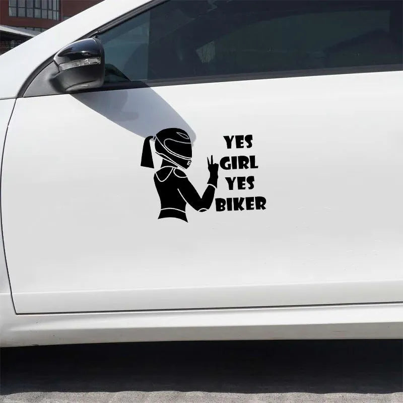Cool Girl Rider design waterproof car sticker in black, white, and laser colours.