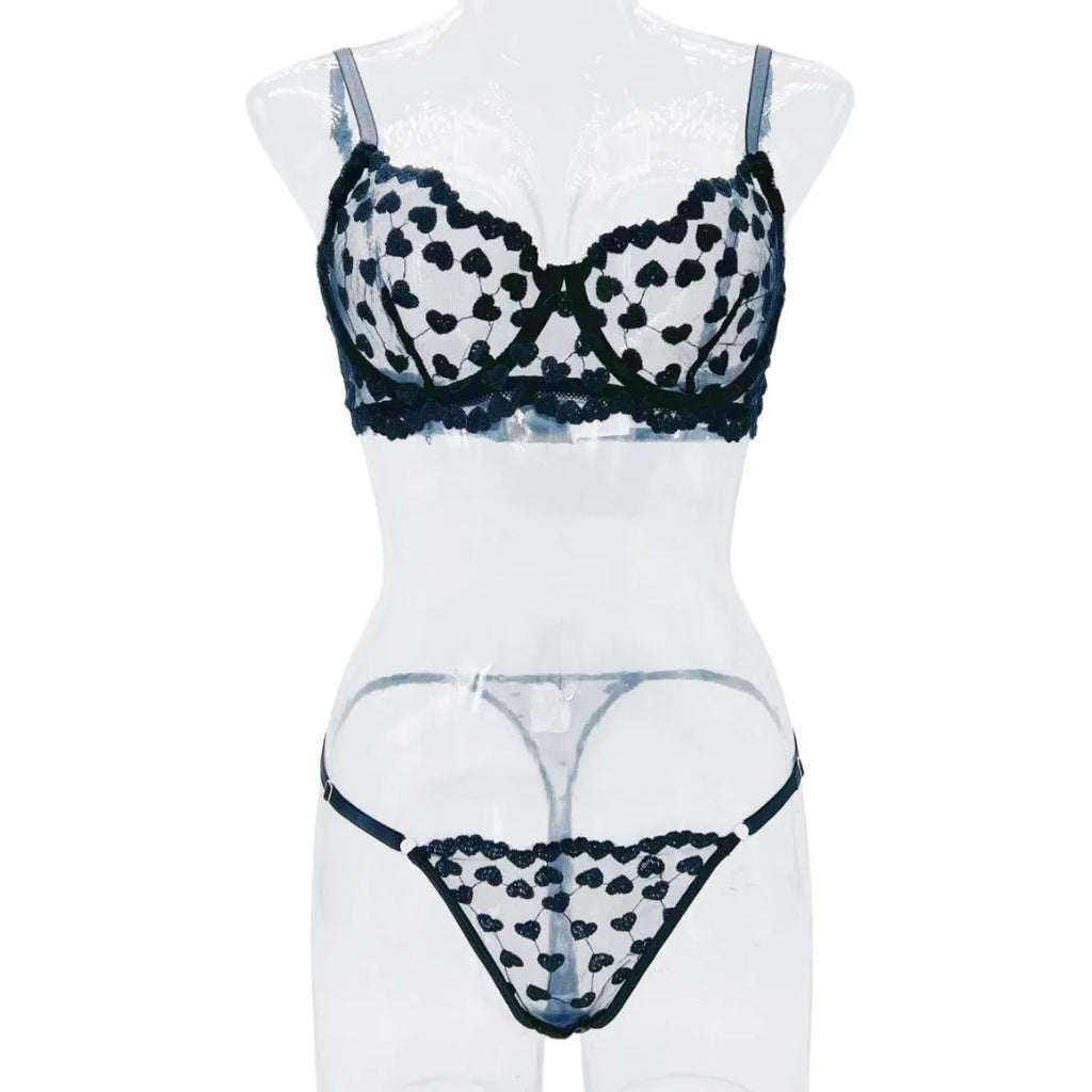 Women's romantic multi-colour mesh two-piece co-ord suit set with long sleeves and high-waisted trousers.
