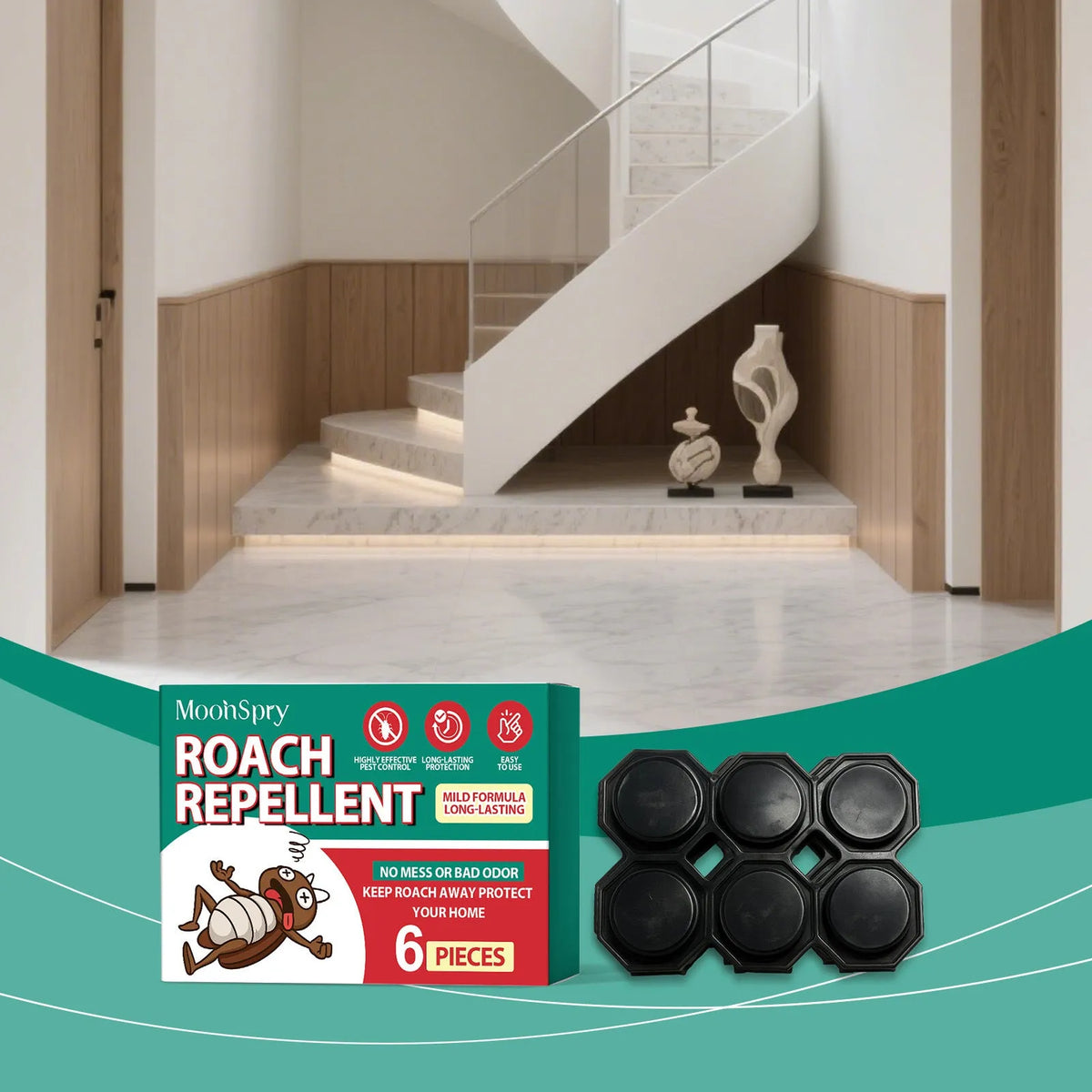 Six cockroach bait houses with gel bait containing imidacloprid and dinotefuran for kitchen and bedroom use