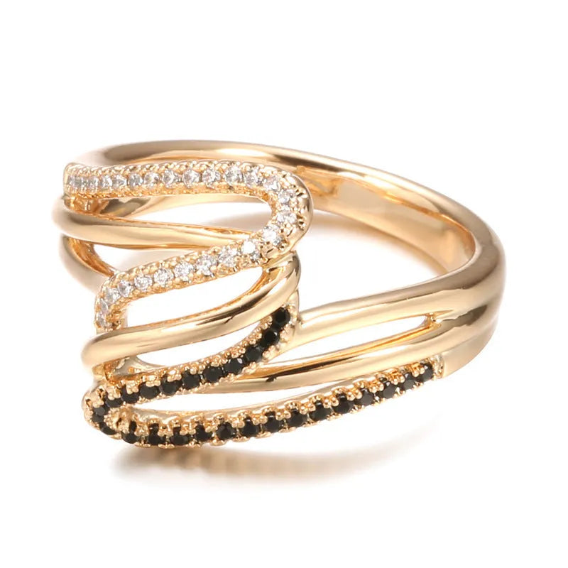 Women's copper ring with micro-inlaid zircon detailing in WK2230 colour on a hand