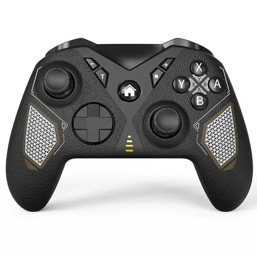 Black wireless game controller with leather pattern texture, dimensions 171x67x136mm