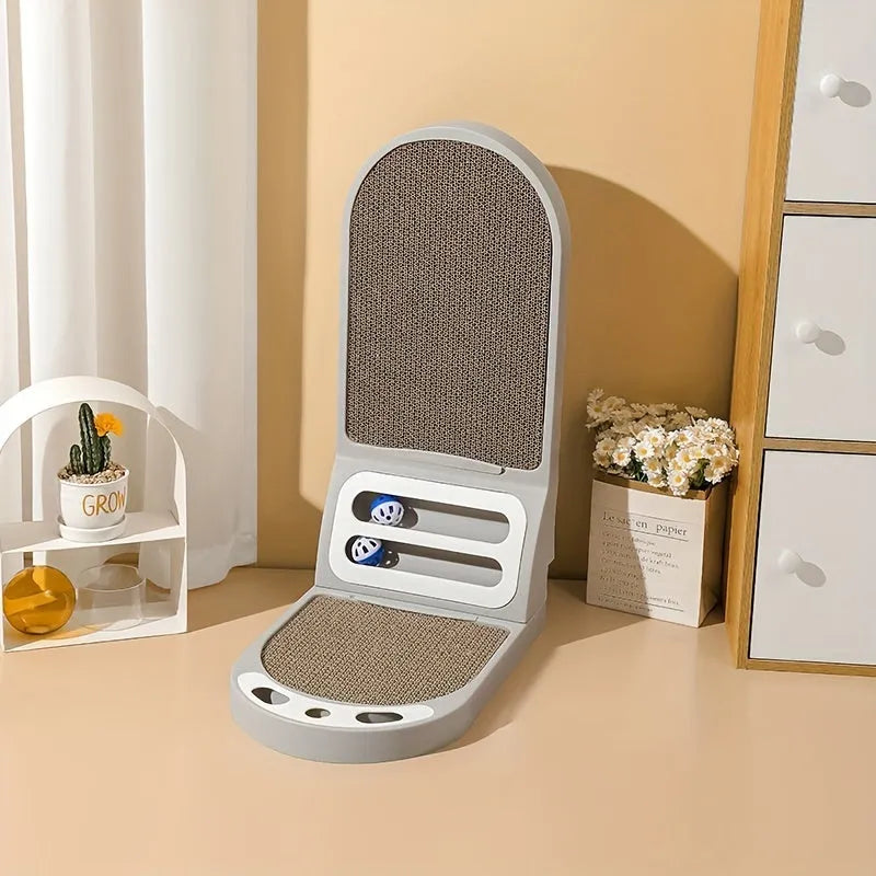 L-Shape Vertical Cat Scratching Board in grey, green, or white, showing thickened scratch-resistant construction.