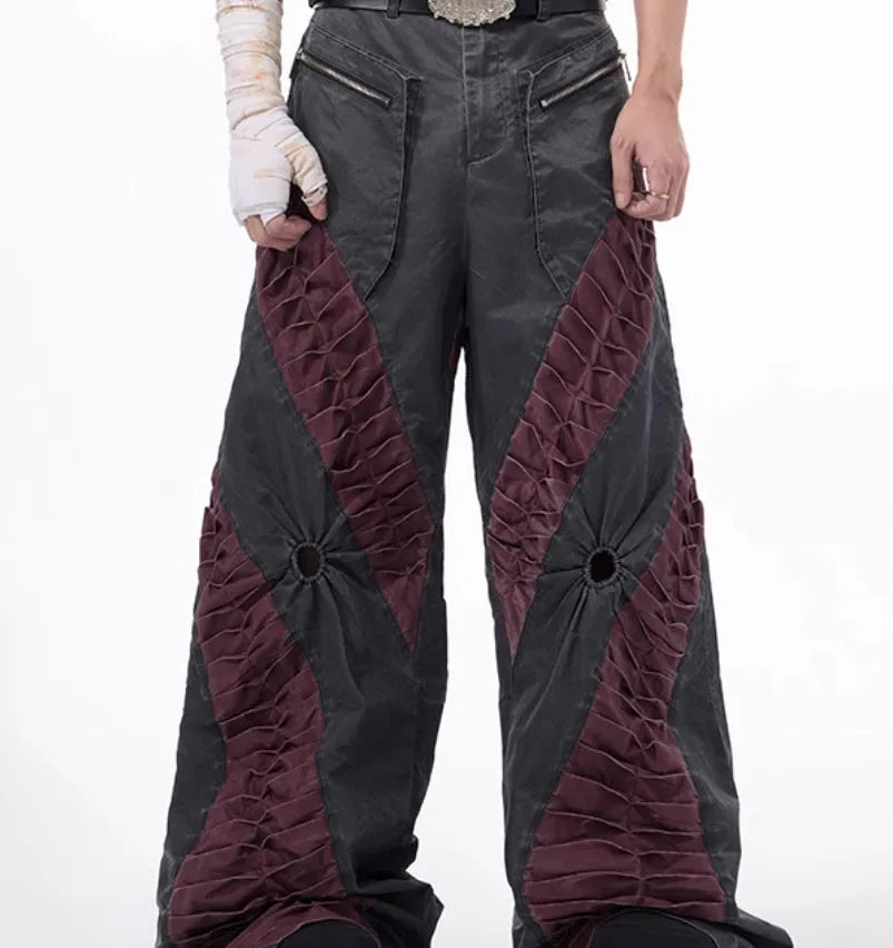 Retro three-dimensional keel design casual trousers in grey rayon viscose fabric