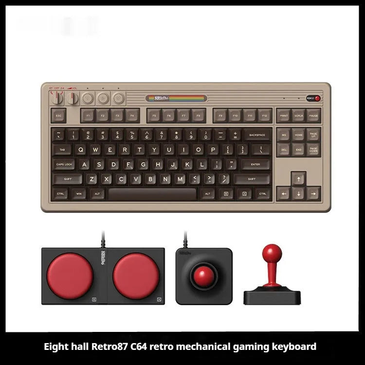Retro black mechanical gaming keyboard with Bluetooth wireless connectivity and C64-inspired design