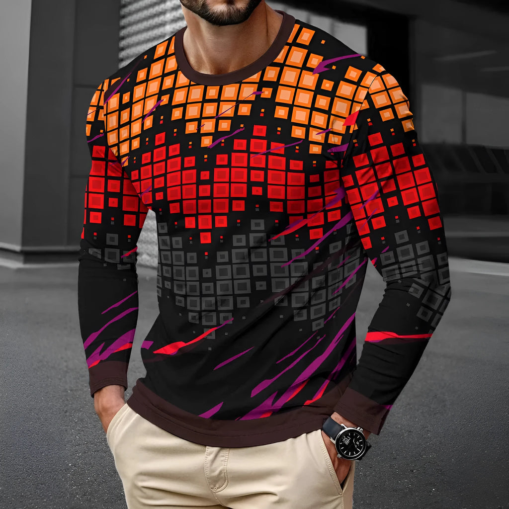 Man wearing a simple long sleeve milk silk pullover in a casual colour.
