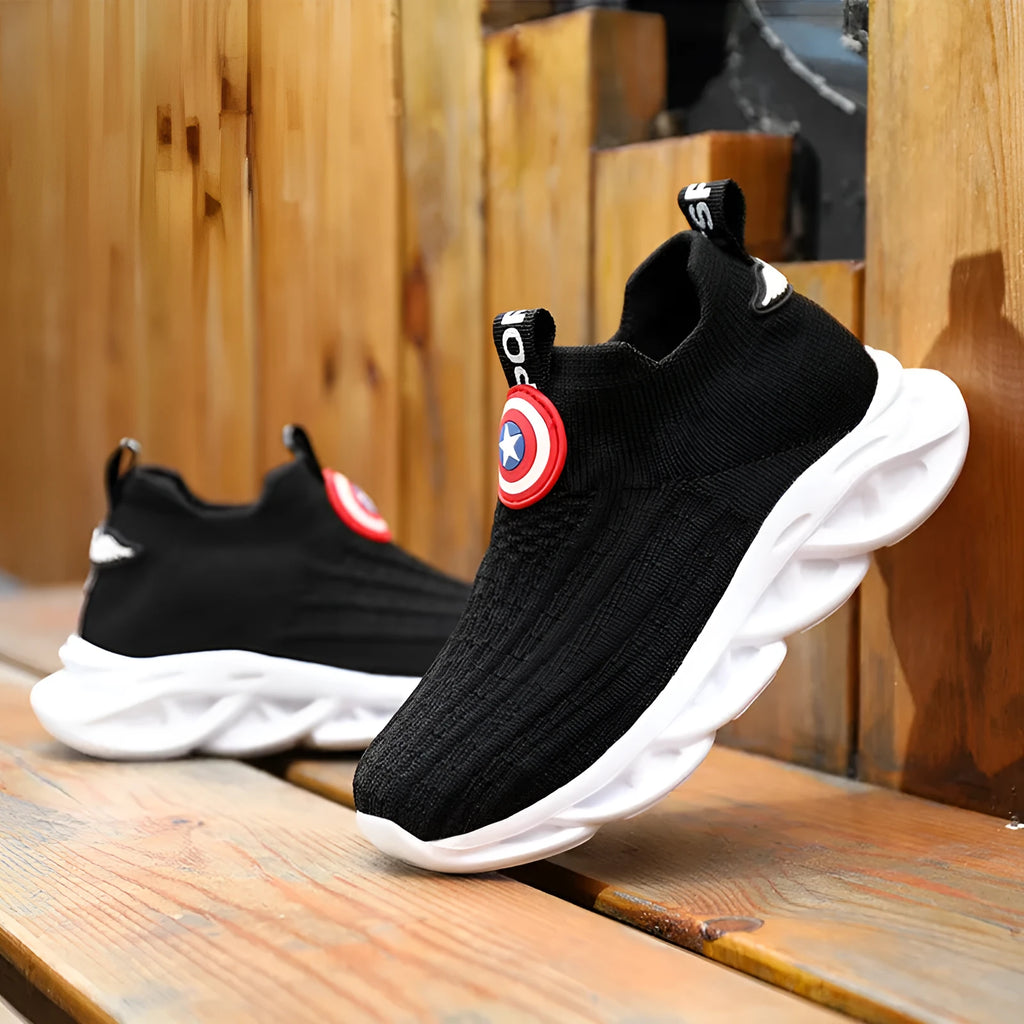 Children's black and white knitted overshoes with MD sole for runway performances