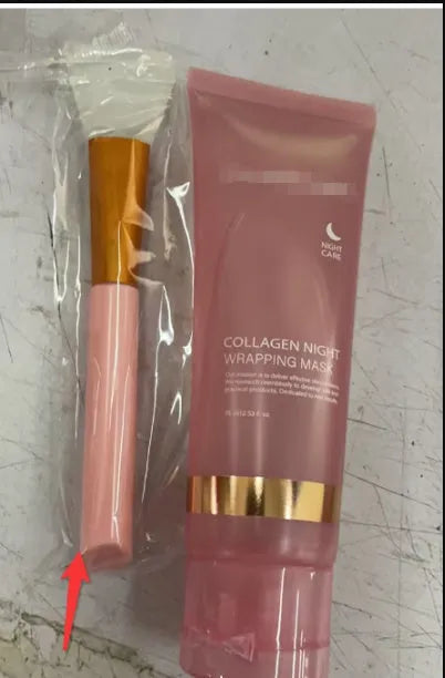 Collagen night face mask in 75ml bottle with application brush for skin firming and hydration