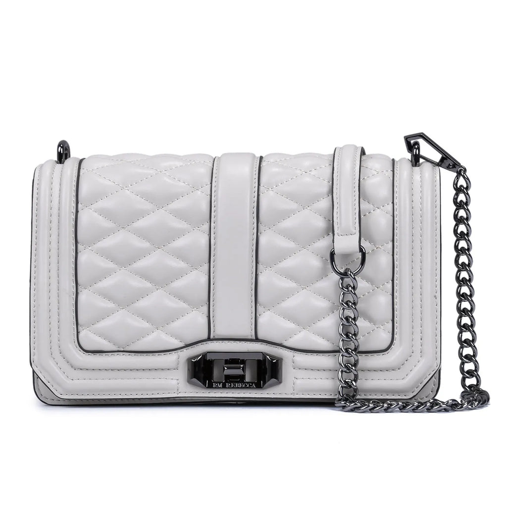 Women's rhombic chain shoulder bag in first layer cowhide with plaid pattern, cover type opening and cotton lining