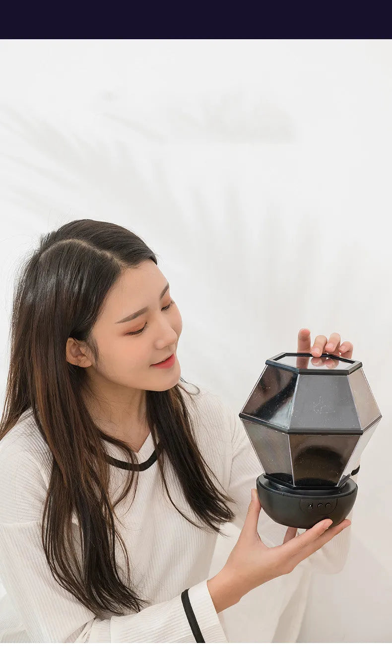 Children's rotating stars night light projecting blue star patterns on ceiling with 15cm diameter white plastic housing