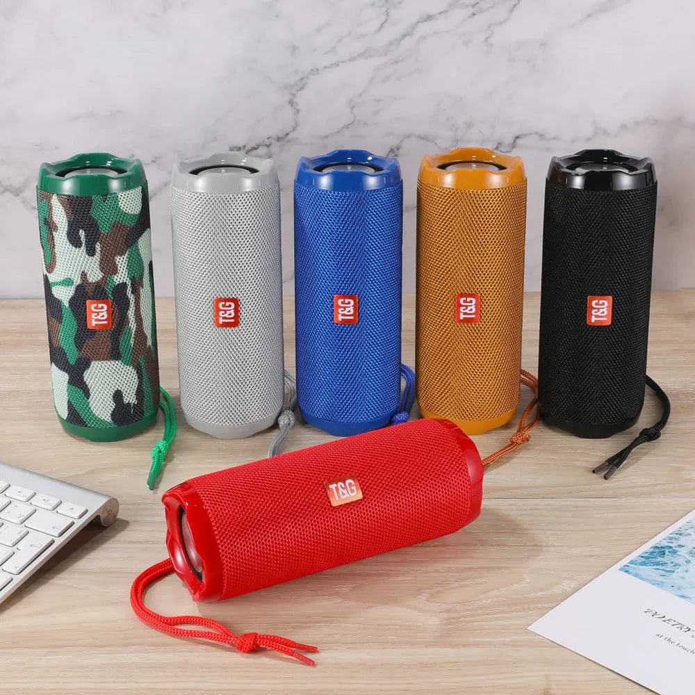 Fabric portable Bluetooth speaker with card holder in six colours including camouflage and gold