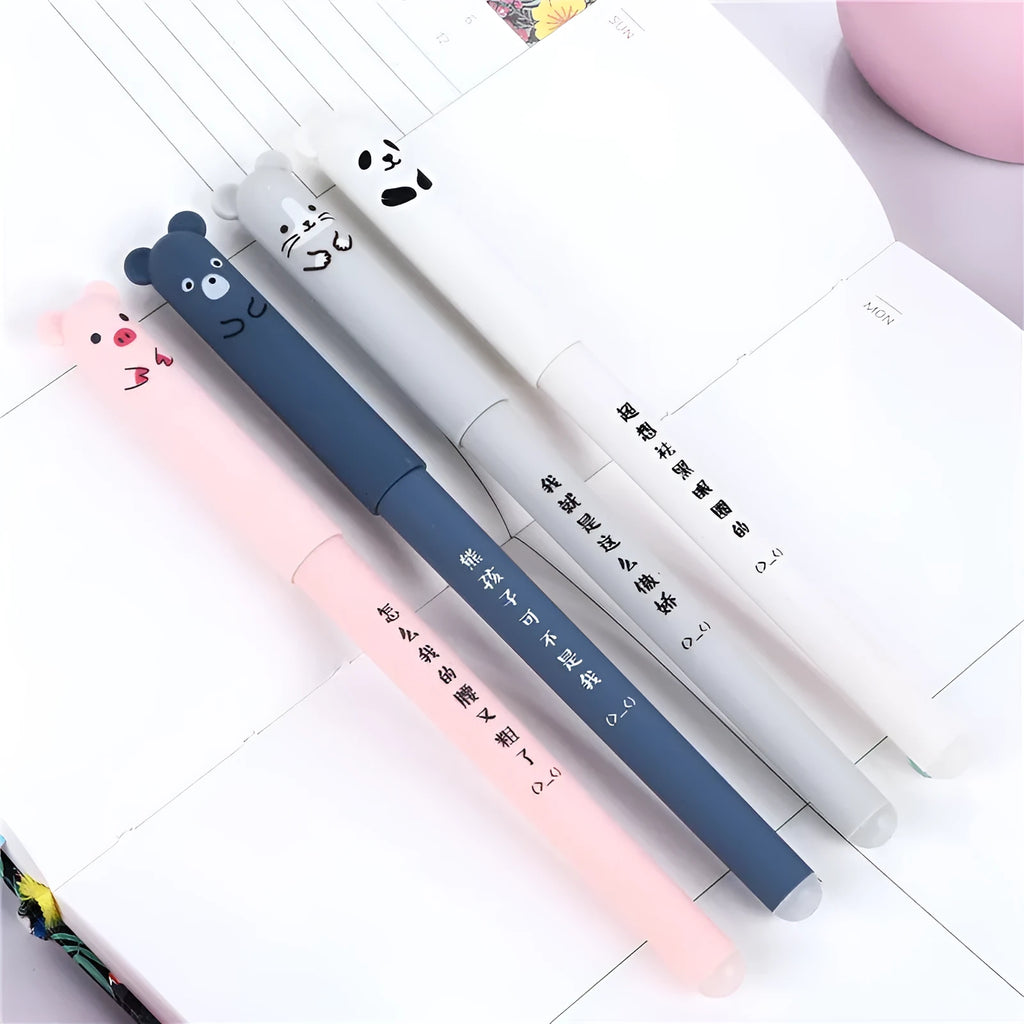 0.5mm needle tip hot-erasable pens in black, blue, and red with refill sets