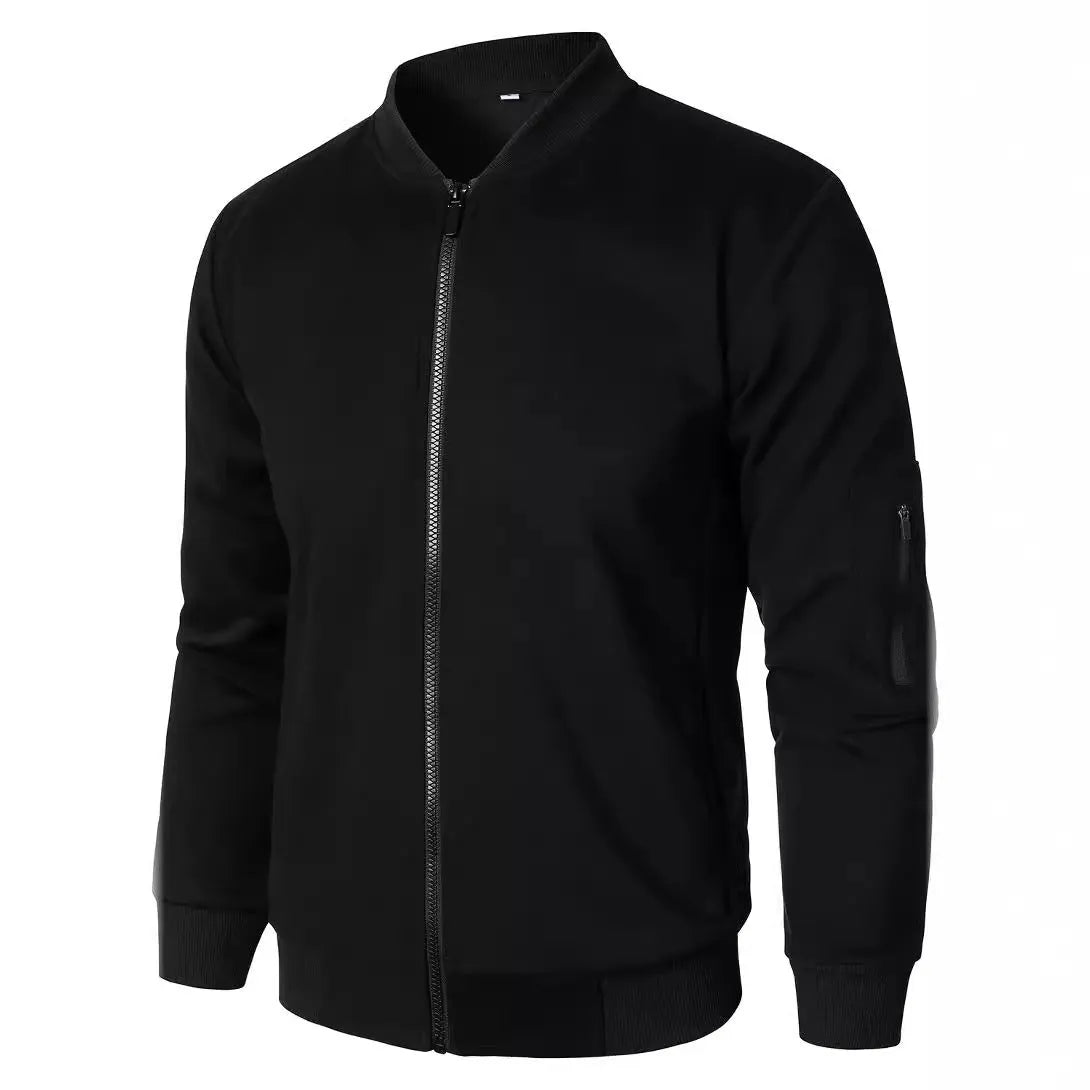 Men's loose-fit knitted jacket in cotton with long sleeves and edging detail, shown in black colour