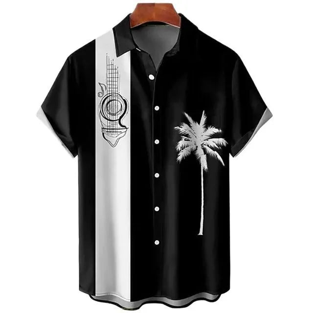 Man wearing a slim fit short sleeve casual shirt with a colourful floral 3D digital print.