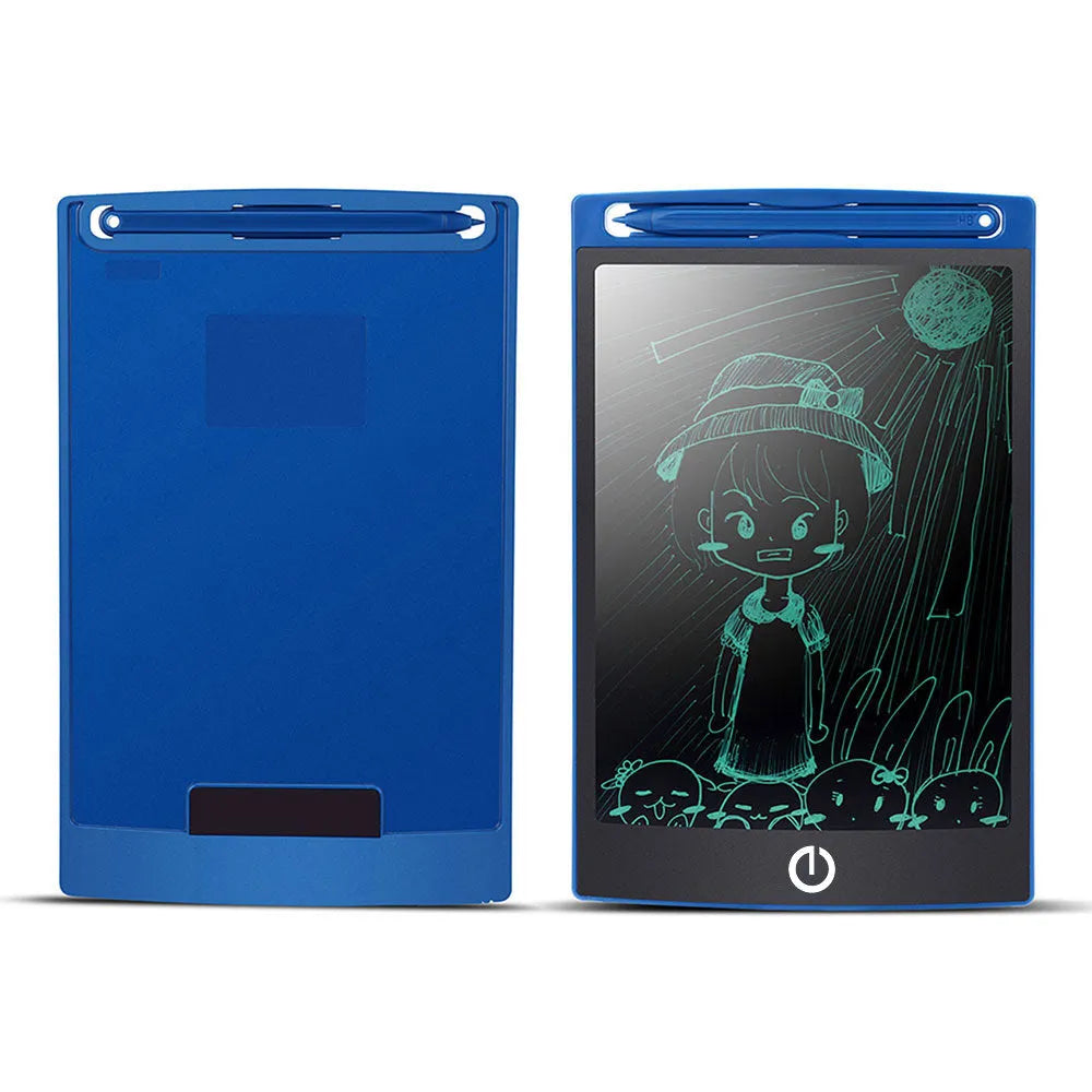 LCD writing tablet with ABS frame, erase button, 150 x 122 x 7mm size and black, white, blue, green or red body