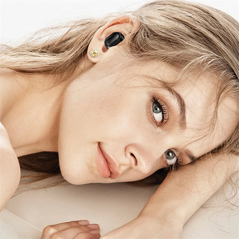 Black TWS digital display XT01 Bluetooth headphones with charging case showing white and blue indicator lights.