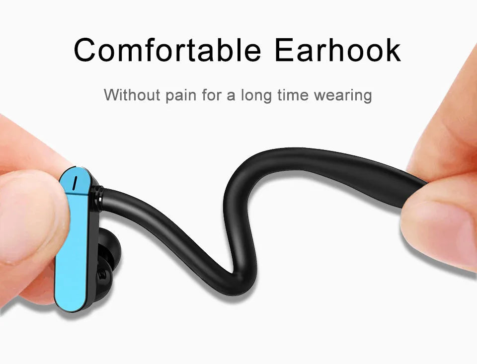 Sport running earhook earbuds with microphone in black blue, black gray, white gold, and white silver colours.