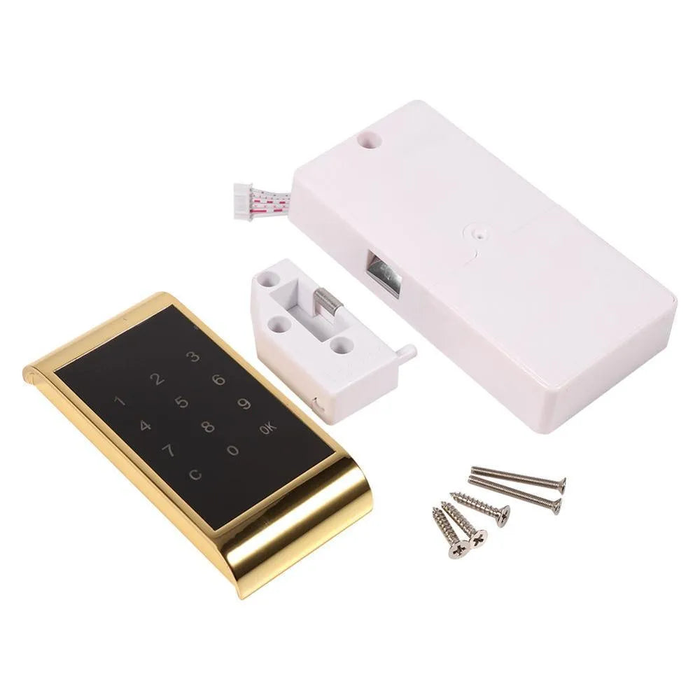 Silver zinc alloy digital code lock showing keypad, with dimensions 11.5 by 5.35 centimetres.