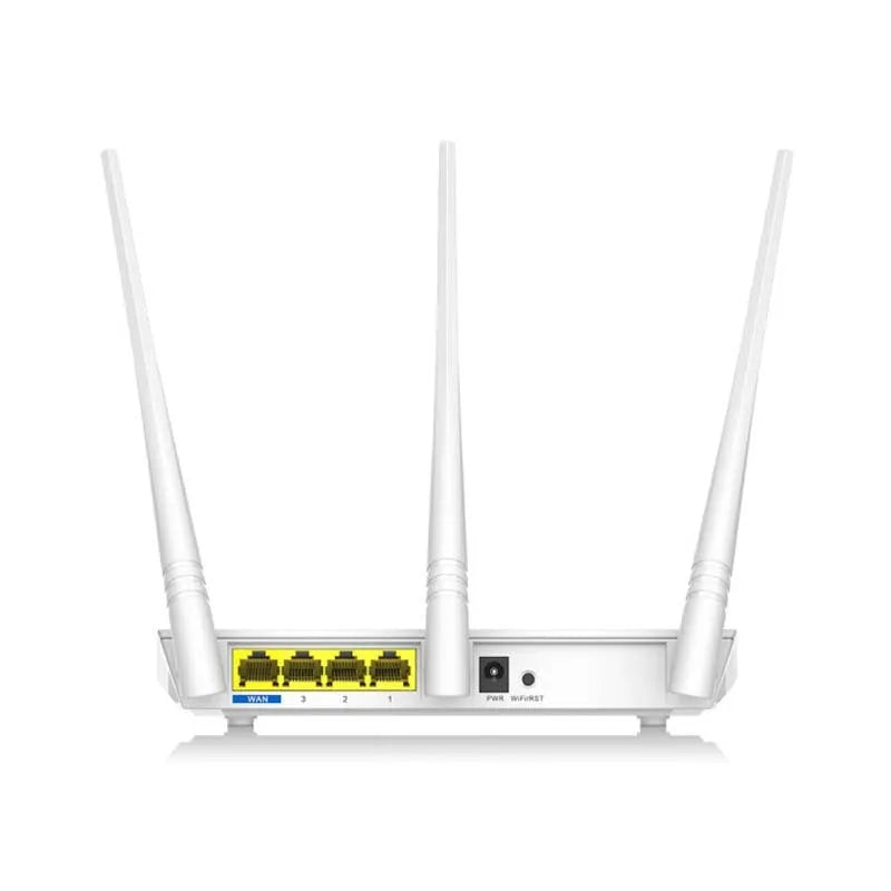 White dual-band wireless router with 2.4GHz and 5GHz frequencies, approximately 20cm wide, for UK home broadband networks