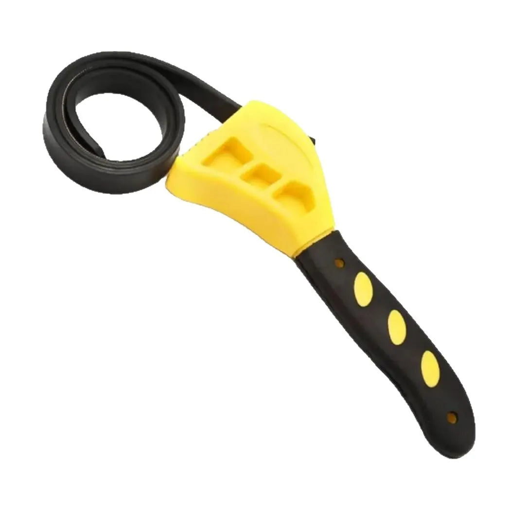 Adjustable rubber strap wrench set with phosphated finish, showing 6-inch and 8-inch sizes for filter and fitting maintenance
