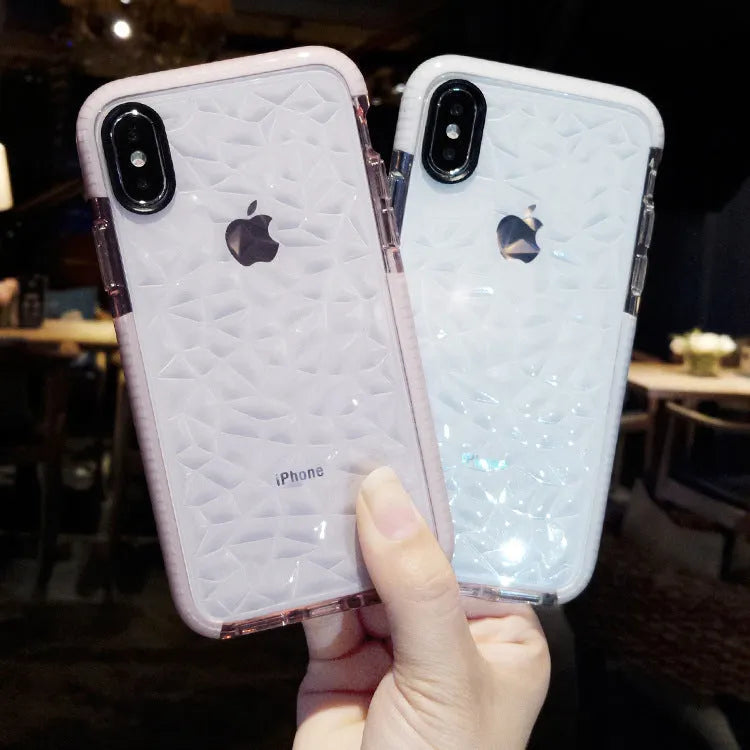 TPU mobile phone case with striped back design in black, pink, and white colour options