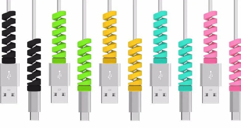 Plastic charging cable protector in assorted colours, measuring 3.5cm long.