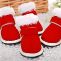 Red cotton pet shoes in sizes S to 2XL, shoe length 4.5 to 6.5 cm, width 3.2 to 5 cm