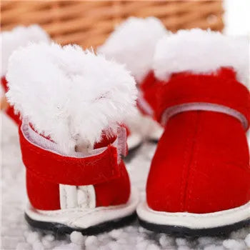 Red cotton pet shoes in sizes S to 2XL, shoe length 4.5 to 6.5 cm, width 3.2 to 5 cm