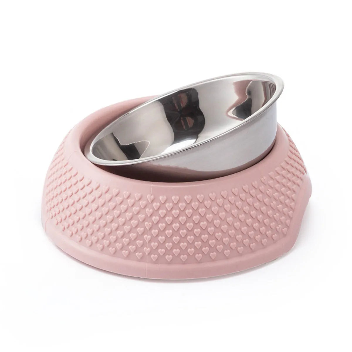 Stainless steel pet bowl with non-slip base in blue, green, or pink, 19cm diameter