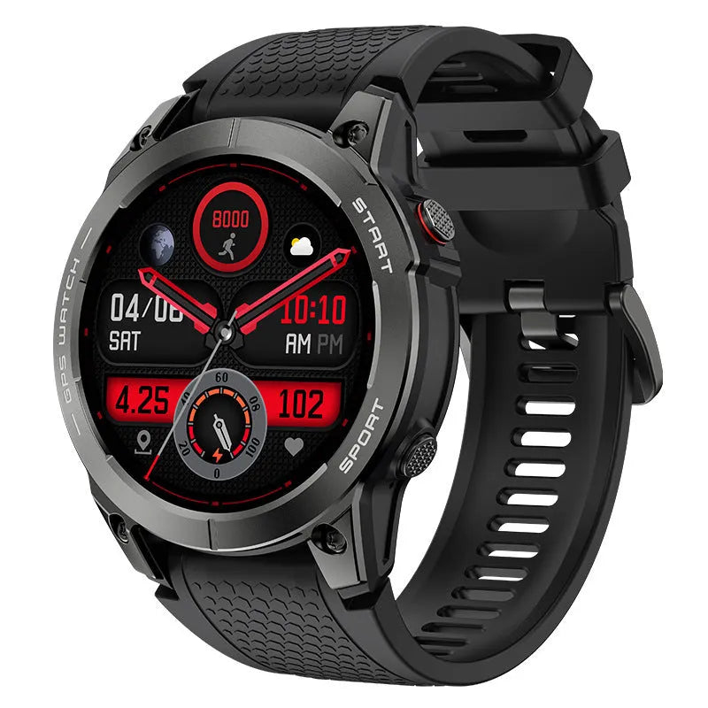S53 Outdoor GPS Sports Call Smart Watch with black silicone band and 1.43-inch screen
