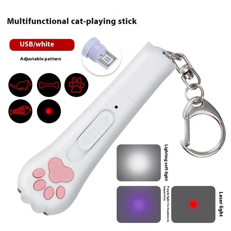 Plastic infrared cat teasing stick with rotating light, showing blue colour option