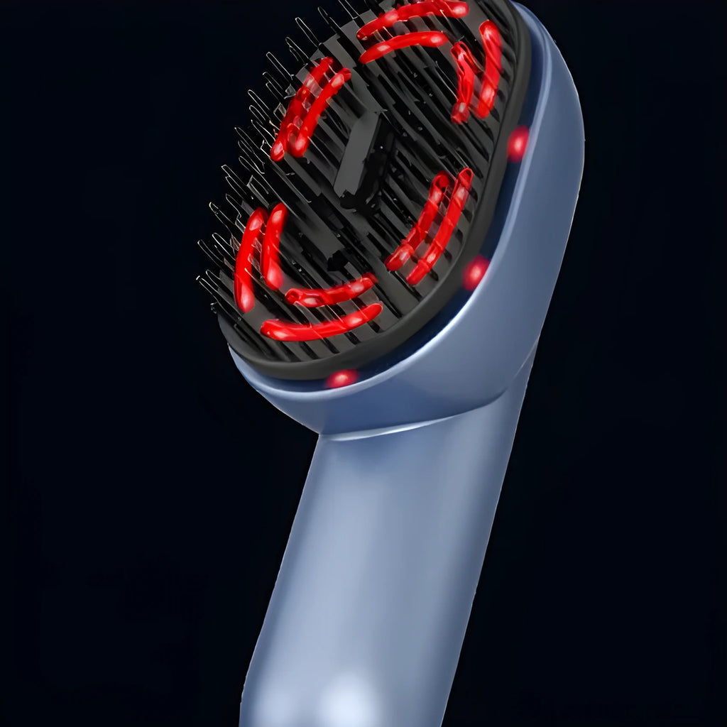 Atomized massage comb with USB Type-C charging port and three vibration intensity settings for scalp massage