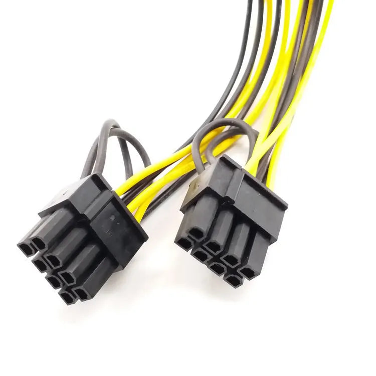 Yellow 6-pin to dual 8-pin graphics card power adapter cable with 6+2-pin connectors