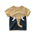 Children's cotton T-shirt with green lion print, showing size chart for 90cm to 140cm.