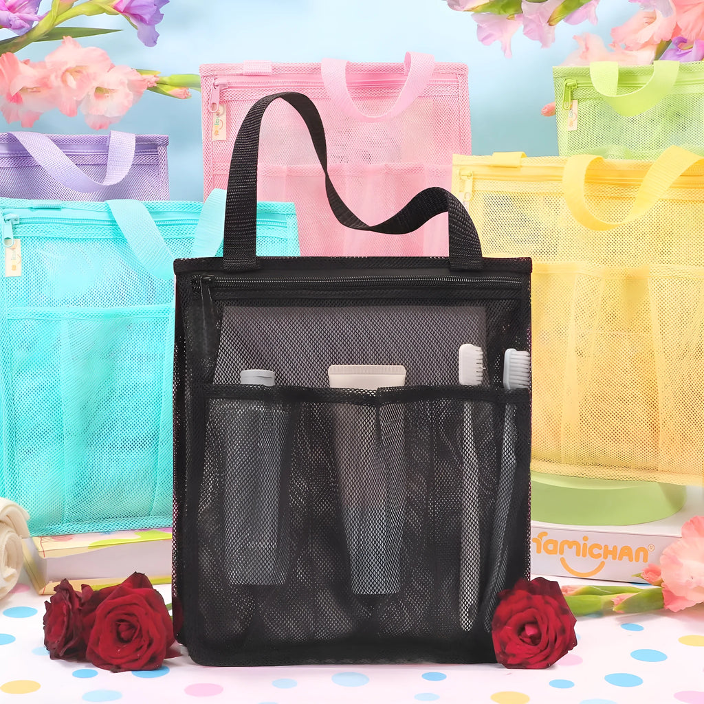 Black swimming gym bag with dry wet separation compartments and mesh pocket for sports gear organisation