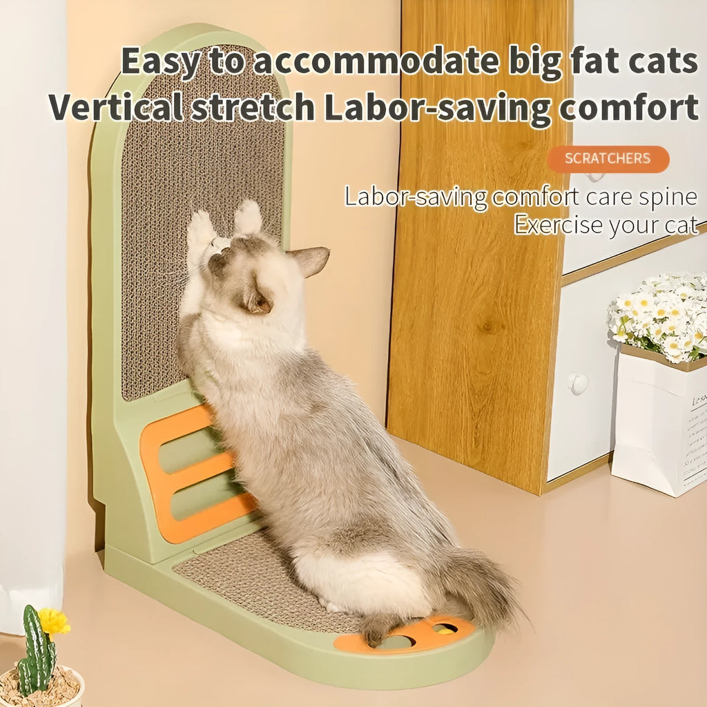 L-Shape Vertical Cat Scratching Board in grey, green, or white, showing thickened scratch-resistant construction.