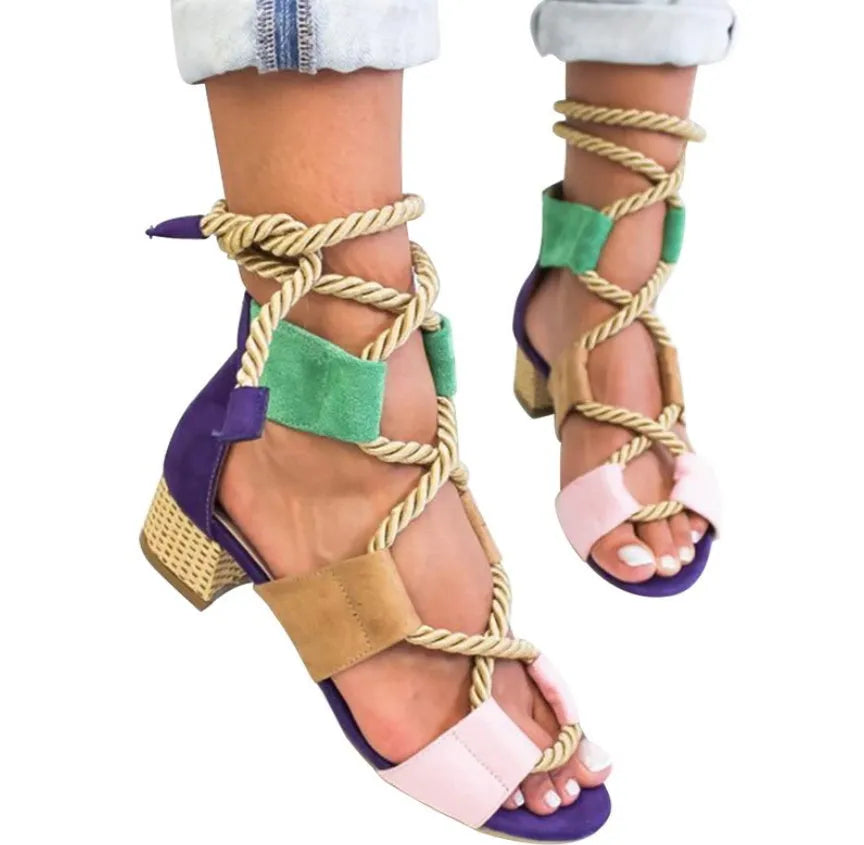 Women's round head fish mouth sandals with 3-5cm thick heel in suede, available in six colours