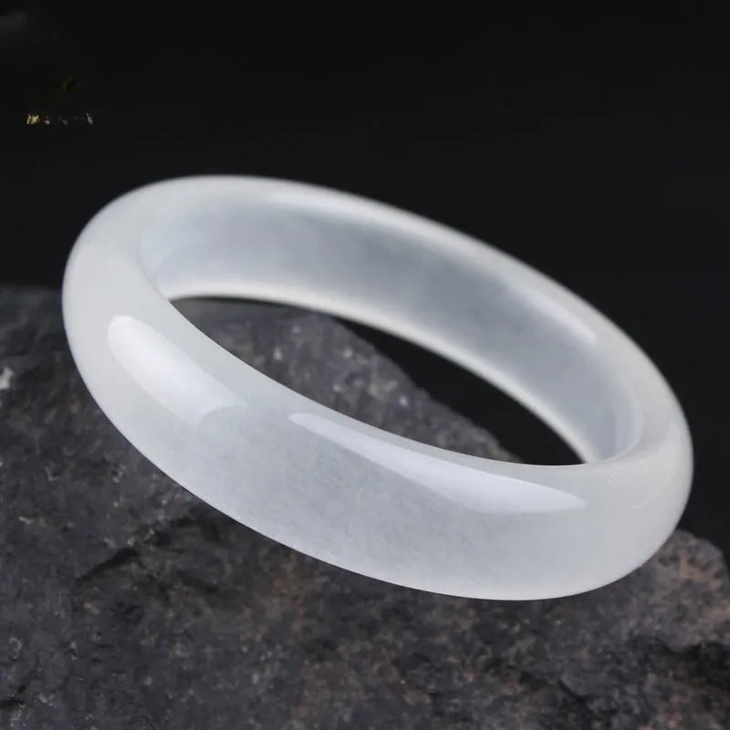 Gao Bing Jade ice-like white bracelet in modern simplicity style, showing flat rod and round rod options.