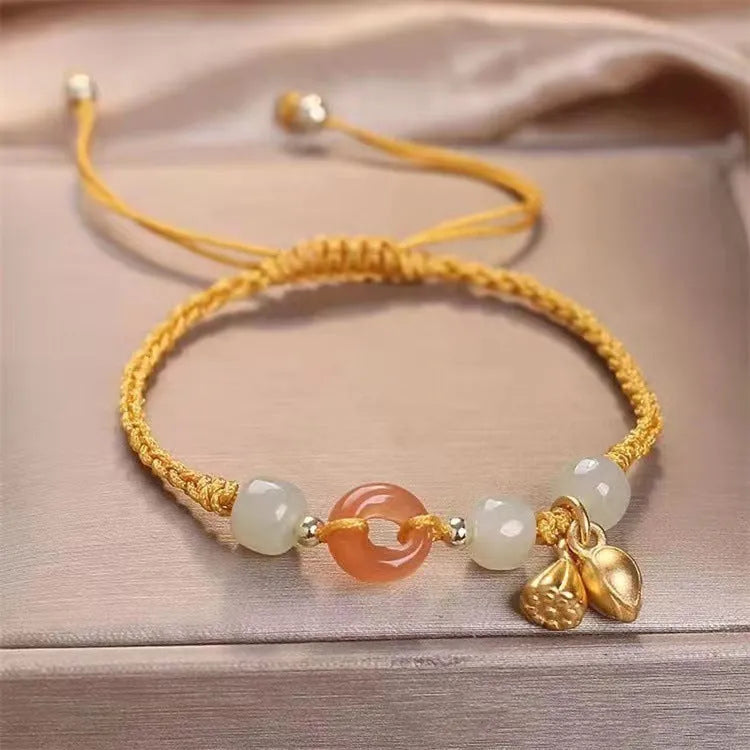 Hetian Jade Peace Buckle Two Shihuan Bracelet with constellation design on jade beads