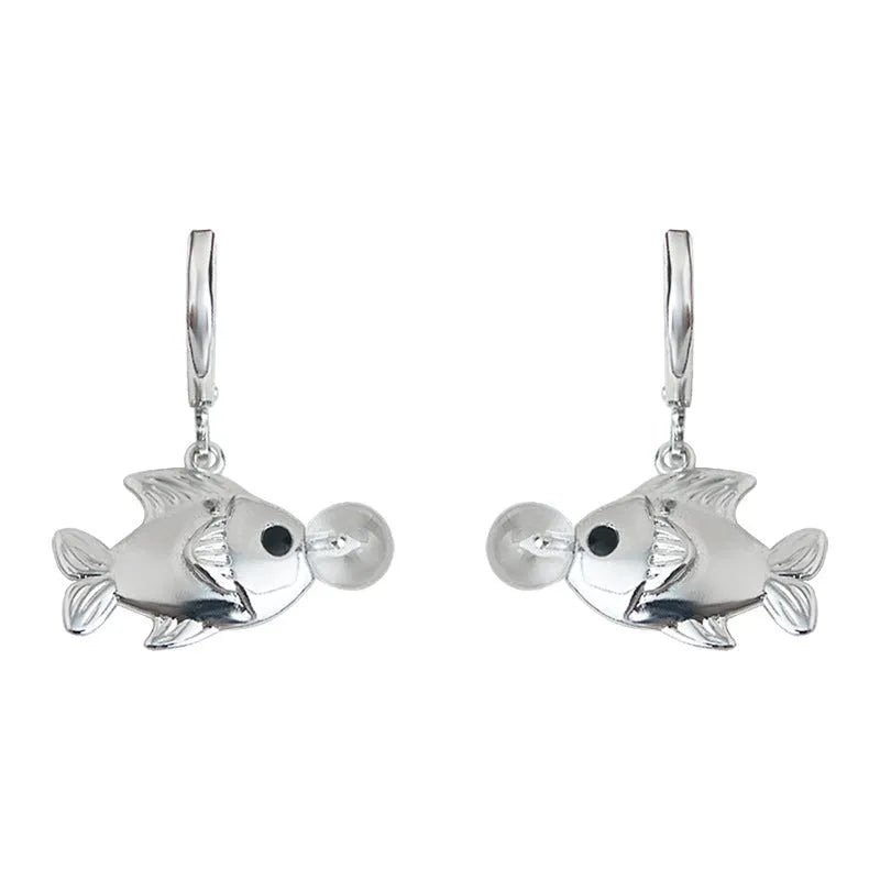 Gold-coloured bubble fish design copper earrings with animal modelling detail