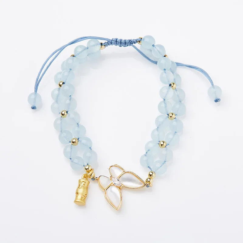 Women's aquamarine butterfly woven bracelet 6mm width manual craft adjustable design