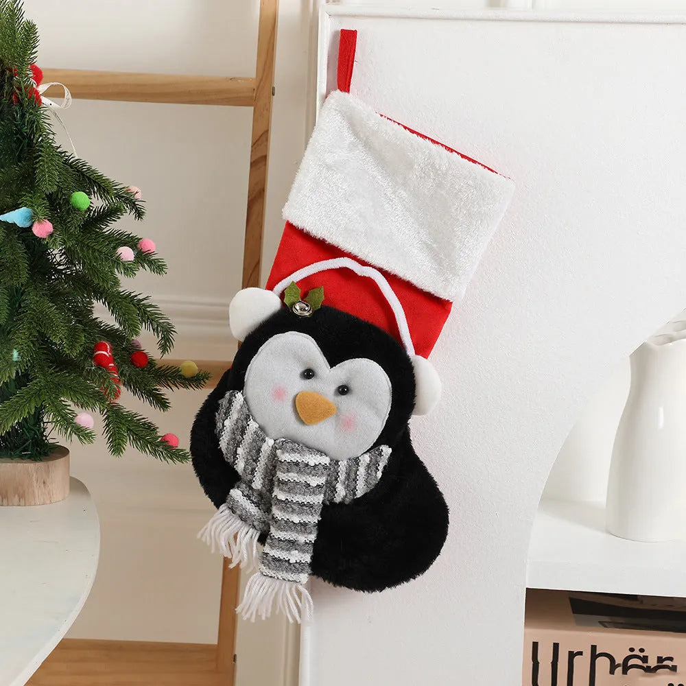 Cartoon Santa Claus cloth gift bag, 43cm x 27cm, in Fox, Penguin or Raccoon design with pendant.