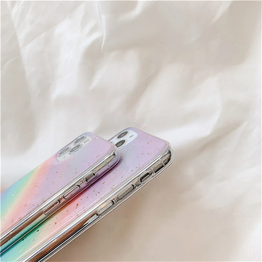 Rainbow gradient phone case with Japanese Korean style stripes on TPU protective shell for iPhone