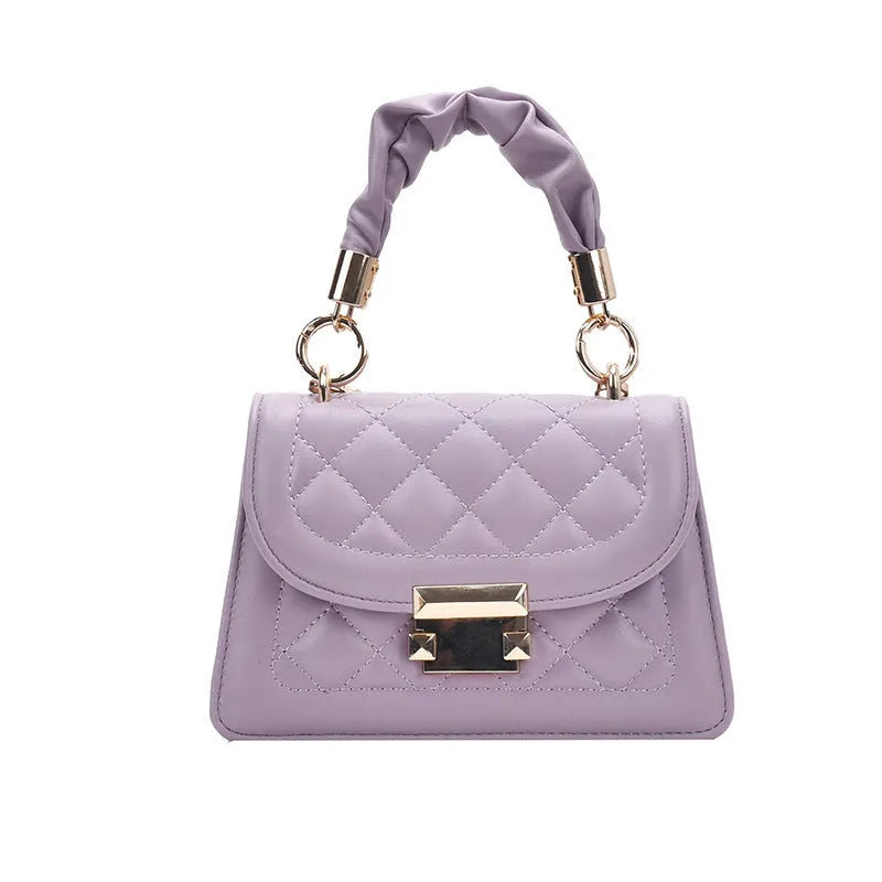 Purple rhombus small square women's shoulder bag with chain messenger style and 112cm strap