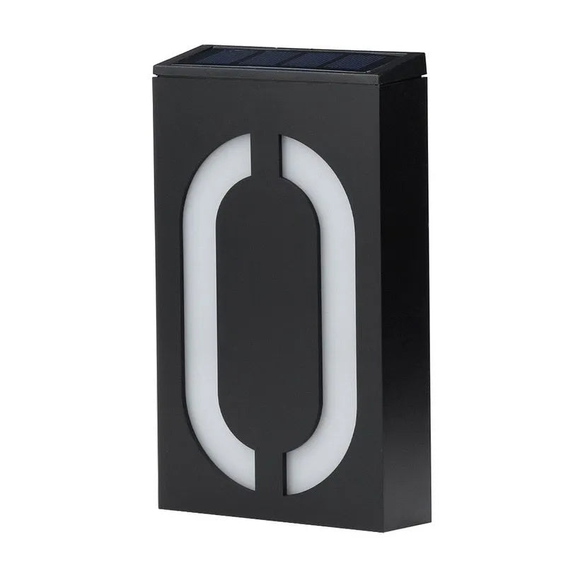 Solar-powered house number light with 6 LED lights, IP65 waterproof rating, and wall-mounting design