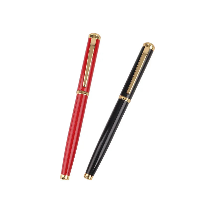 Red and black metal fountain pens with 0.5mm Yijin nibs in OPP packaging