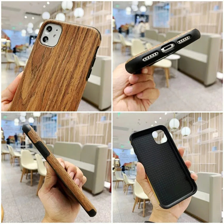 Slim 0.8mm wood phone case in rosewood colour for iPhone showing natural grain texture
