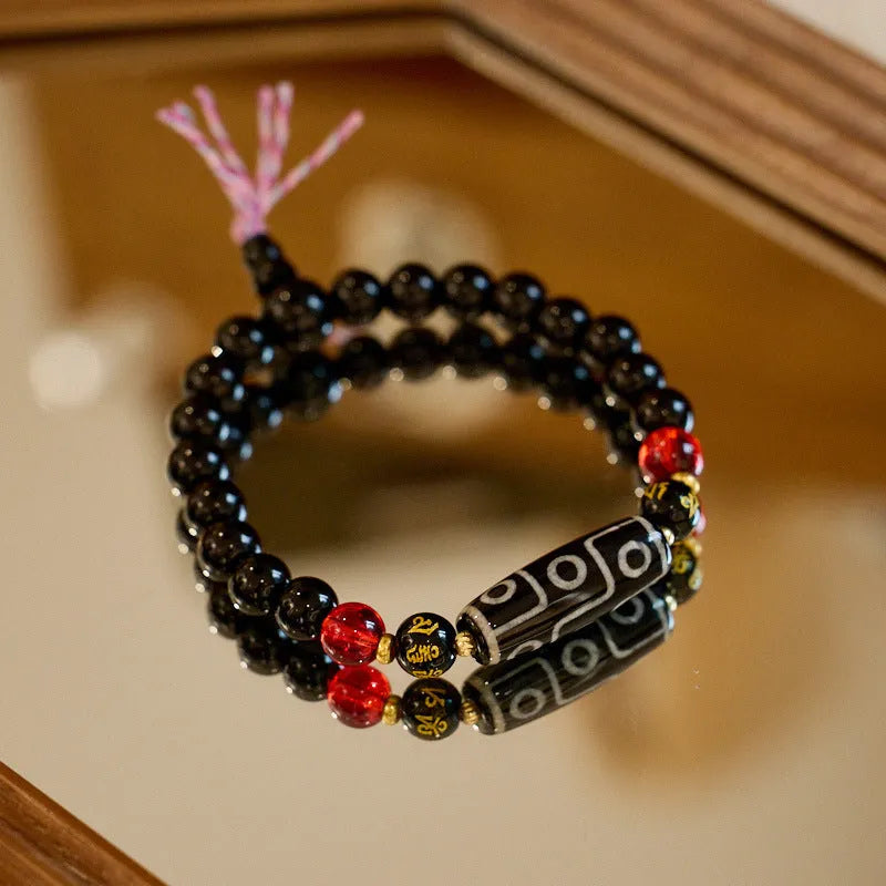 Dzi bead agate bracelet with 8mm geometric beads in Tibetan ethnic style