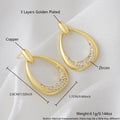 Women's yellow gold geometric earrings with 2.6*1.7cm drop design and colour retention electroplating