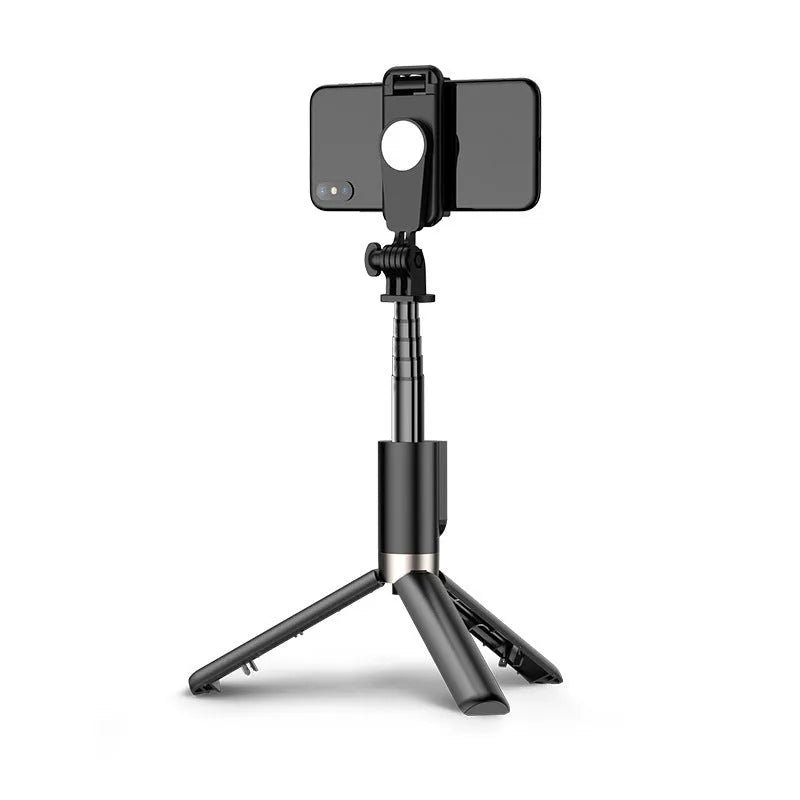 Aluminium alloy folding selfie stick desktop stand with wireless remote control, black or powder pink, optional fill light