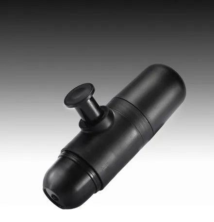 Black portable manual coffee machine showing compact size for travel